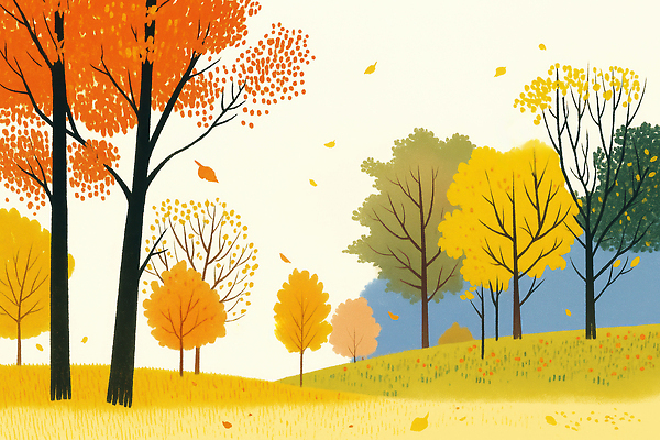 JPG 나무 계절 컬러 일러스트 자연 바람 풍경 잔디 일상 빨간색 노란색 평화 환경 주황색 가을 시골 숲 뷰티풀 목가 국내일러스트 AI일러스트 AI콘텐츠 자연요소 식물 컨셉 날씨 라이프 생태계 파일형식