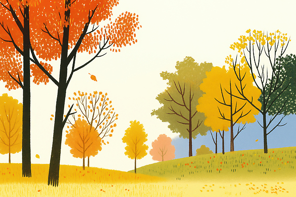 JPG 나무 컬러 잎 일러스트 자연 바람 풍경 평화 고요 감상 가을 변화 황금 떨어짐 숲 뷰티풀 풍경화 국내일러스트 AI일러스트 AI콘텐츠 자연요소 식물 계절 컨셉 날씨 그림 생태계 파일형식