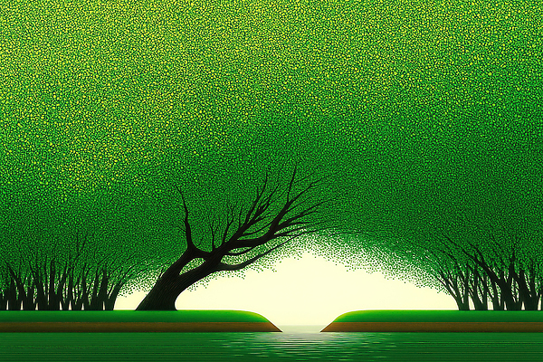 JPG 나무 일러스트 자연 생명 나뭇잎 풍경 초록색 물 강 햇빛 평화 환경 소리 터치 숲 생태계 조화 뷰티풀 국내일러스트 AI일러스트 AI콘텐츠 자연요소 식물 컬러 컨셉 잎 태양 파일형식