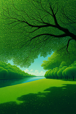 JPG 나무 식물 사계절 컬러 일러스트 자연 하늘 생명 나뭇잎 풍경 잔디 초원 물 여름 강 햇빛 평화 숲 국내일러스트 AI일러스트 AI콘텐츠 자연요소 계절 컨셉 잎 태양 생태계 파일형식