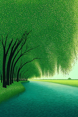 JPG 나무 공원 여유 일러스트 자연 하늘 생명 바람 풍경 초록색 물 여름 강 평화 고요 숲 강가 힐링 수로 국내일러스트 AI일러스트 AI콘텐츠 자연요소 식물 계절 공공시설 감정 컬러 컨셉 날씨 생태계 파일형식