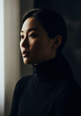 JPG 편집이미지 여자 감정 포즈 생각 조명 사람 우아함 신비 터틀넥 의료성형뷰티 편집실사 AI포토 AI인물포토 AI콘텐츠 컨셉 스웨터 CG 파일형식