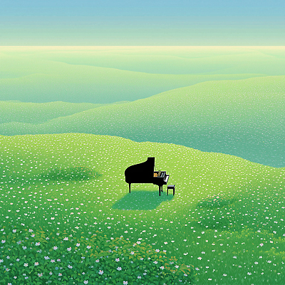 JPG 감정 여유 예술 음악 컬러 일러스트 자연 하늘 풍경 초원 초록색 평화 검은색 피아노 언덕 감성 조화 스카이라인 뷰티풀 접착풀 국내일러스트 AI일러스트 AI콘텐츠 컨셉 문화예술 문구용품 풀_접착제 건반악기 생태계 파일형식