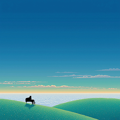 JPG 구름 감정 실루엣 예술 음악 바다 일러스트 자연 하늘 풍경 초원 초록색 평화 고요 피아노 저녁 조화 뷰티풀 색감 수평선 국내일러스트 AI일러스트 AI콘텐츠 자연요소 컬러 컨셉 문화예술 촬영기법 건반악기 야간 생태계 파일형식