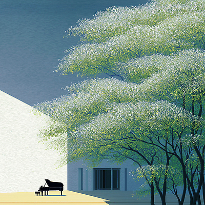 JPG 나무 디자인 여유 예술 음악 컬러 일러스트 자연 날씨 풍경 건물 햇빛 평화 정원 피아노 편안함 조화 차분 국내일러스트 AI일러스트 AI콘텐츠 식물 건축물 감정 컨셉 문화예술 태양 감각 건반악기 생태계 파일형식