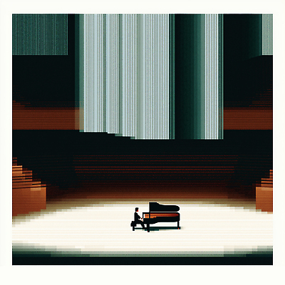 JPG 전통 남자 감정 예술 음악 연주 일러스트 조명 소리 콘서트 공연 무대 구멍 분위기 피아노 군중 집중 감성 하모니 창작 국내일러스트 AI일러스트 AI콘텐츠 컨셉 노래 문화예술 사람 이벤트 건반악기 파일형식