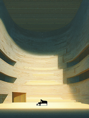 JPG 나무 디자인 건축 예술 음악 연주 곡선 일러스트 조명 따뜻함 내부 소리 공연 공간 대기 피아노 우아함 군중 콘서트홀 준비 정중 국내일러스트 AI일러스트 AI콘텐츠 식물 선 컨셉 문화예술 사람 이벤트 건반악기 공연장 파일형식