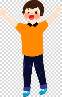 편집이미지 행복 감정 어린이 티셔츠 모션 표정 밝음 웃음 소년 주황색 기쁨 에너지 PNG 양팔 남자 컬러 셔츠 사람 파일형식
