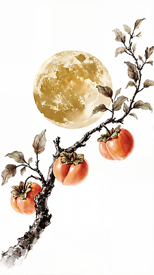 JPG 일러스트 자연 가지 감 풍경 주황색 달 가을 밤 달빛 감나무 뷰티풀 Tree Agriculture Moonlight 국내일러스트 AI일러스트 AI콘텐츠 자연요소 나무 계절 컬러 채소 과일 견과류 생태계 파일형식