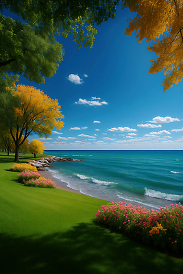 JPG 나무 구름 편집이미지 꽃 파도 바다 자연 하늘 풍경 해변 여름 파란색 노란색 봄 가로수 조경 이미지편집 AI컴퓨터그래픽 AI콘텐츠 자연요소 식물 계절 컬러 생태계 파일형식