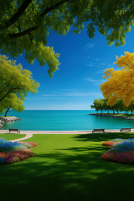 JPG 나무 편집이미지 공원 꽃 호수 여유 잎 벤치 자연 휴식 풍경 여름 산책 뷰티풀 이미지편집 AI컴퓨터그래픽 AI콘텐츠 식물 계절 공공시설 감정 컨셉 의자 생태계 파일형식
