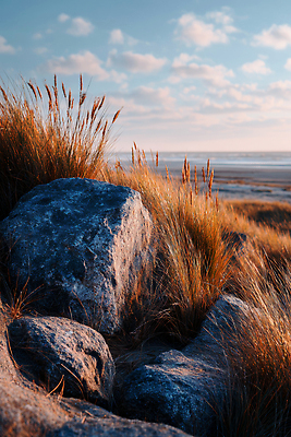 JPG 편집이미지 여유 여행 자연 갈대 풍경 해변 평화 일출 고요 바위 금성 뷰티풀 편집실사 AI포토 AI콘텐츠 식물 감정 바다 컨셉 노을 행성 돌_바위 CG 생태계 파일형식