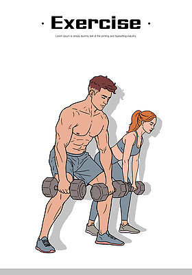 라이프스타일 여자 남자 다이어트 일러스트 건강 운동복 운동 헬스 아령 헬스장 웨이트트레이닝 연습 국내일러스트 AI파일 옷 사람 생활 파일형식 벡터