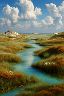 JPG 구름 꽃 컬러 일러스트 자연 하늘 풍경 초원 여름 평화 환경 자유 생태계 조화 물길 뷰티풀 산들바람 청명 국내일러스트 AI일러스트 AI콘텐츠 자연요소 식물 계절 길 컨셉 바람 파일형식