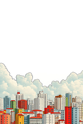 JPG 구름 건축 컬러 하늘색 백그라운드 일러스트 자연 하늘 풍경 건물 생활 환경 대기 도시 지역 비율 국내일러스트 AI일러스트 AI콘텐츠 자연요소 건축물 파란색 생태계 파일형식