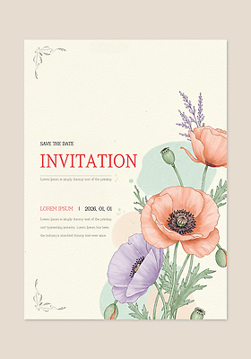 PSD 편집 디자인 꽃 예술 일러스트 자연 결혼식 수채화 그래픽 장식 파란색 보라색 주황색 초대장 뷰티풀 색감 창의성 스타일 국내일러스트 식물 컬러 결혼 카드_감사 생태계 파일형식