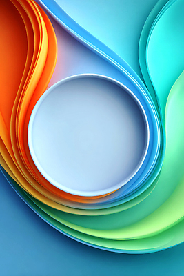 JPG 편집이미지 접시 디자인 예술 컬러 백그라운드 패턴 곡선 컴퓨터그래픽 그래픽 초록색 파란색 주황색 중앙 배열 모던 심플 부드러움 조화 색감 비어있는 이미지편집 AI컴퓨터그래픽 AI콘텐츠 식기 선 무늬 감각 파일형식