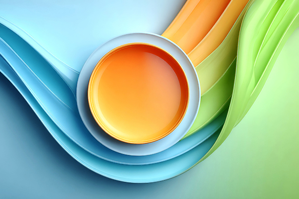 JPG 모양 편집이미지 접시 디자인 예술 파도 컬러 백그라운드 곡선 추상 밝음 컴퓨터그래픽 그래픽 초록색 파란색 주황색 부드러움 조화 구성 이미지편집 AI컴퓨터그래픽 AI콘텐츠 식기 선 바다 무늬 감각 파일형식