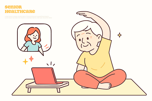 웰빙 노년 다이어트 일러스트 요가 주택 기술 운동 건강관리 스트레칭 상담 온라인 생활습관 정신건강 국내일러스트 AI파일 영양군 건강 관리 성인 건물 경상북도 습관 파일형식 벡터