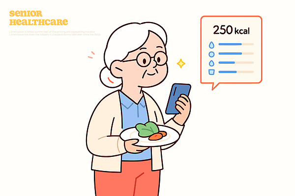 웰빙 노년 다이어트 채소 일러스트 건강 스마트폰 건강관리 식사 당근 노인복지 칼로리 식단 건강식 생활습관 영양관리 저칼로리 국내일러스트 AI파일 영양군 음식 뿌리채소 관리 성인 핸드폰 스마트기기 경상북도 복지 습관 파일형식 벡터