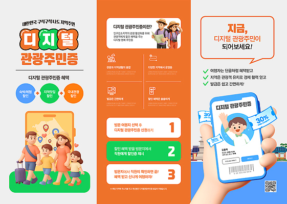 템플릿 리플렛 여행 모바일 스마트폰 여행객 어플리케이션 서비스 편리함 안내서 참여 사용자 혜택 이미지템플릿 디지털관광주민증 AI파일 컨셉 사람 핸드폰 스마트기기 파일형식 벡터