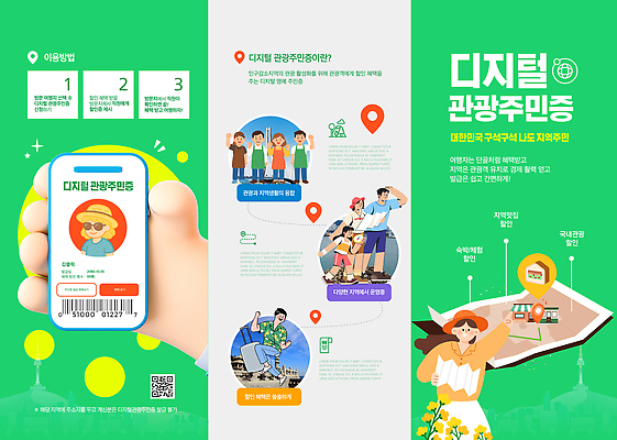템플릿 리플렛 여행 안내 기술 관광지 스마트폰 여행객 어플리케이션 서비스 활용 이미지템플릿 디지털관광주민증 AI파일 컨셉 사람 핸드폰 스마트기기 파일형식 벡터