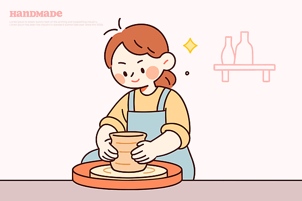 디자인 여자 예술 일러스트 취미 도구 도자기 작업실 균형 공예 집중 준비 주말 점토 수공예 아티스트 창의성 창작 국내일러스트 AI파일 직업 컨셉 사람 파일형식 벡터