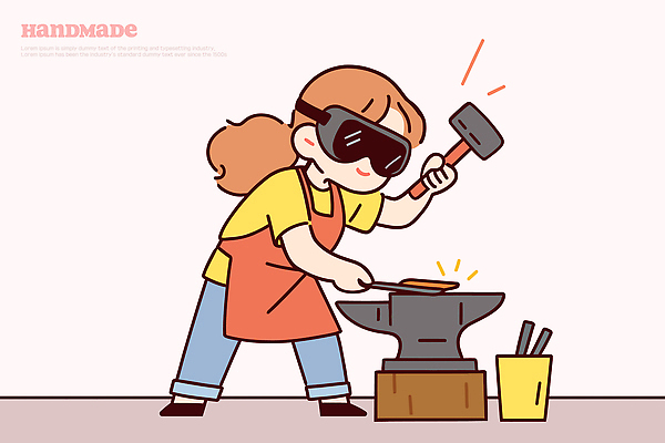 직업 조각 일러스트 재료 기술 안전 소녀 금속 작업 망치 공예 집중 소재 열정 튜브 수공예 대장간 대장장이 창작 핸드메이드 국내일러스트 AI파일 여자 감정 어린이 컨셉 재질 취미 공구 파일형식 벡터