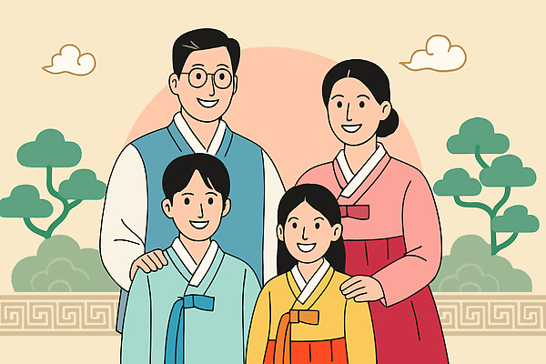 전통 여자 명절 기념일 남자 행복 아시아 문화 어린이 포즈 백그라운드 일러스트 가족 자연 미소 웃음 풍경 이벤트 추석 한복 기념촬영 뷰티풀 국내일러스트 AI파일 한국전통 감정 나라 관계 표정 사람 사진촬영 전통의상 생태계 파일형식 벡터