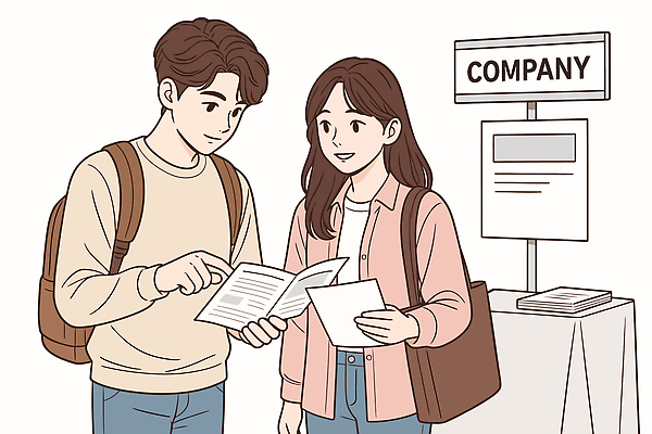 학생 대학생 일러스트 회사 대화 이벤트 자료 전시 정보 구직 상담 기회 커리어 탐색 부스 리서치 참여 채용박람회 흥미 네트워킹 국내일러스트 AI파일 컨셉 비즈니스 말하기 네트워크 박람회 파일형식 벡터