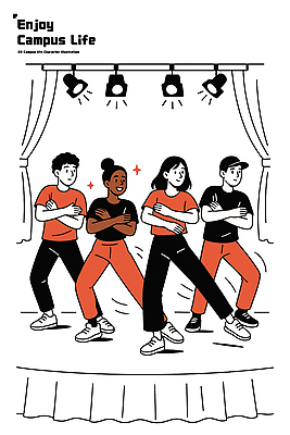 학생 음악 일러스트 모션 협력 한국 여름 청춘 공연 무대 표현 춤 북 즐거움 대학교 소통 친목 창의성 국내일러스트 AI파일 계절 감정 아시아 컨셉 학교 문화예술 타악기 이벤트 파일형식 벡터