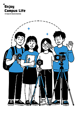 학생 교육 문화 예술 일러스트 모션 수업 협력 웃음 라이프 친구 청춘 촬영 장비 자유 그룹 즐거움 대학교 소통 창의성 국내일러스트 AI파일 감정 컨셉 학교 관계 표정 생활 파일형식 벡터