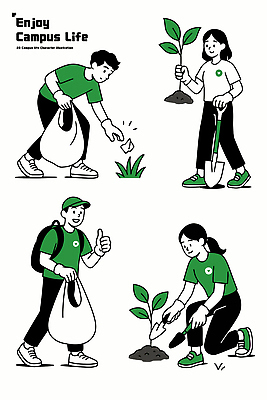 식물 공원 대학생 일러스트 모션 청소년 자연 협력 자연보호 봉사 청소 친환경 대학교 동아리 쓰레기줍기 국내일러스트 AI파일 학생 공공시설 학교 사람 환경 도움 보호 생태계 파일형식 벡터 줍기