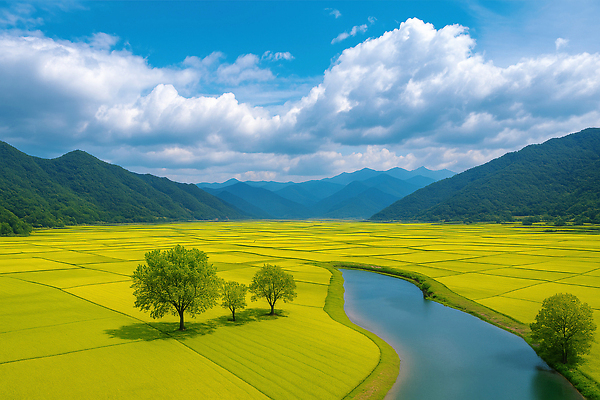 JPG 식물 구름 편집이미지 컬러 농업 자연 하늘 산 풍경 초원 물 여름 강 평화 논밭 뷰티풀 편집실사 AI포토 AI콘텐츠 자연요소 계절 산업 컨셉 밭 논 CG 생태계 파일형식