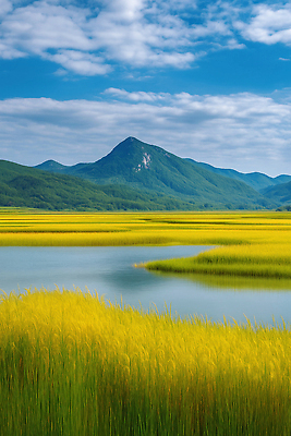 JPG 구름 편집이미지 농업 자연 하늘 산 풍경 초원 물 환경 벼 가을 신선 풍요 편집실사 AI포토 AI콘텐츠 자연요소 계절 산업 컨셉 곡류 CG 생태계 파일형식
