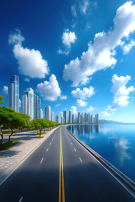 JPG 구름 편집이미지 건축 도로 호수 여행 자연 하늘 풍경 해변 태양 고층빌딩 도시 편집실사 AI포토 AI콘텐츠 자연요소 길 바다 교통시설 빌딩 CG 생태계 파일형식