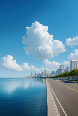 JPG 나무 구름 편집이미지 공원 바다 여행 자연 하늘 풍경 일상 평화 공간 도시 해안도로 청명 경관 편집실사 AI포토 AI콘텐츠 자연요소 식물 공공시설 도로 컨셉 라이프 CG 생태계 파일형식