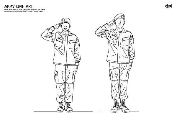 전통 디자인 예술 선 상징 일러스트 협력 군인 표현 분위기 스케치 집중 군복 경례 충성 유화 국내일러스트 AI파일 직업 컨셉 유니폼 미술 인사 국군 파일형식 벡터