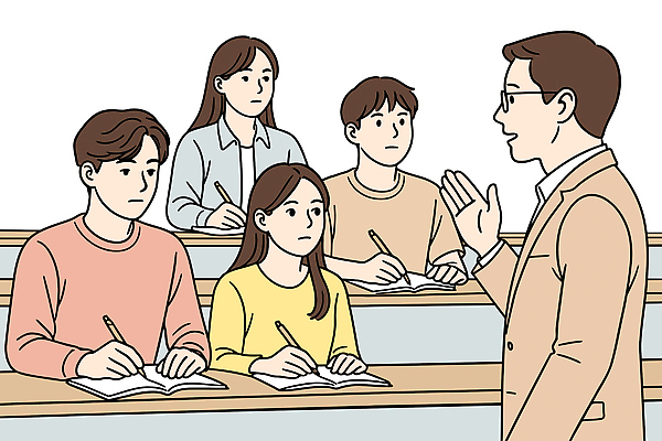 학생 교육 일러스트 수업 대화 친구 학습 교수 공책 교양 기록 분위기 토론 강의 질문 강의실 집중 소통 이해 참여 국내일러스트 AI파일 컨셉 관계 문구용품 말하기 교사 공간 파일형식 벡터