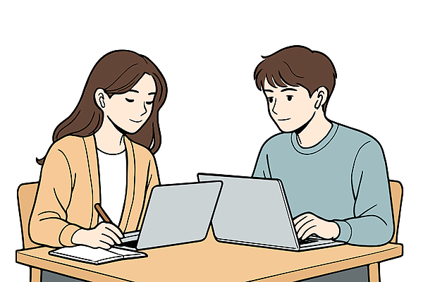 일러스트 탁자 협력 아이디어 기술 실험 대화 친구 노트북 학습 사무실 환경 교양 메모지 시간 작업 계획 묶기 집중 온라인 소통 국내일러스트 AI파일 교육 가구 컨셉 비즈니스 관계 모션 말하기 전자제품 사무용품 파일형식 벡터