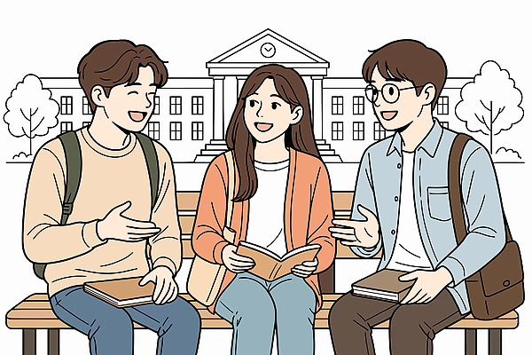 학생 행복 벤치 일러스트 교실 모션 자연 대화 일상 책 여름 친구 학습 청춘 독서 즐거움 대학교 소통 친목 국내일러스트 AI파일 계절 교육 감정 컨셉 의자 학교 관계 말하기 라이프 생태계 파일형식 벡터