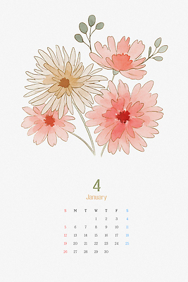 PSD 편집이미지 디자인 계절 꽃 예술 분홍색 자연 수채화 미술 일상 장식 달력 그림 감성 1월 이미지편집 식물 컬러 컨셉 문화예술 라이프 날짜 생태계 파일형식