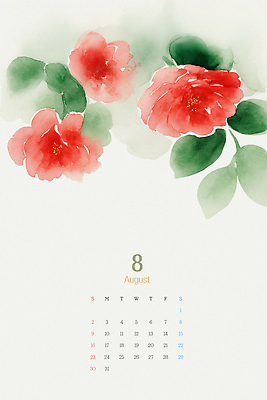 PSD 식물 편집이미지 디자인 꽃 예술 백그라운드 잎 자연 수채화 그래픽 빨간색 여름 달력 8월 뷰티풀 이미지편집 계절 컬러 날짜 생태계 파일형식