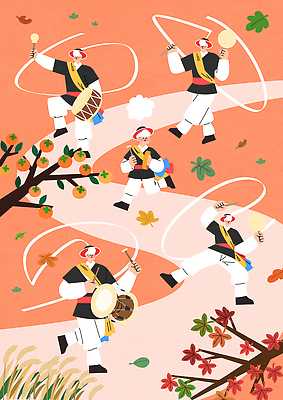 나무 전통 옷 남자 전통문화 문화 예술 악기 음악 컬러 포즈 연주 과일 일러스트 나뭇잎 한국 추석 축제 공연 축하 춤 국내일러스트 AI파일 식물 명절 아시아 컨셉 잎 문화예술 사람 이벤트 파일형식 벡터