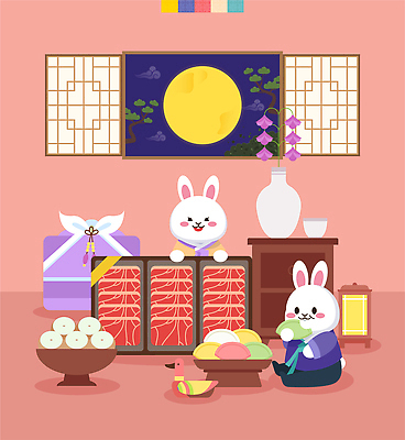 전통 명절 행복 문화 음식 컬러 일러스트 가족 한국 풍경 장식 추석 축제 전통음식 달 토끼 밤 준비 정월대보름 다과 친목 국내일러스트 AI파일 자연요소 기념일 감정 아시아 포유류 관계 디저트 반려동물 견과류 파일형식 벡터