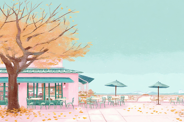 JPG 나무 벤치 일러스트 자연 탁자 하늘 휴식 나뭇잎 풍경 잔디 여러명 야외 일상 카페 가을 도시 분위기 편안함 주말 일과 국내일러스트 AI일러스트 AI콘텐츠 식물 계절 가구 다수 컨셉 잎 의자 사람 라이프 상점 감각 생태계 파일형식