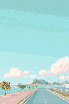 JPG 나무 구름 감정 도로 바다 여행 일러스트 자연 하늘 산 따뜻함 사람 풍경 해변 여름 평화 도시 조화 오후 국내일러스트 AI일러스트 AI콘텐츠 자연요소 식물 계절 길 컨셉 교통시설 생태계 파일형식