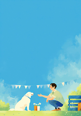 JPG 나무 공원 남자 꽃 일러스트 자연 놀이 웃음 잔디 취미 친구 반려동물 흰색 깃발 개 즐거움 외출 상호작용 국내일러스트 AI일러스트 AI콘텐츠 식물 동물 공공시설 감정 컬러 포유류 관계 표정 사람 생태계 파일형식