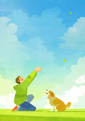 JPG 공원 행복 일러스트 자연 놀이 하늘 나뭇잎 사랑 웃음 소년 초원 야외 일상 여름 파란색 반려동물 운동 귀여움 강아지 흐림 국내일러스트 AI일러스트 AI콘텐츠 동물 계절 공공시설 남자 감정 어린이 컬러 컨셉 잎 날씨 표정 건강 라이프 개 생태계 파일형식