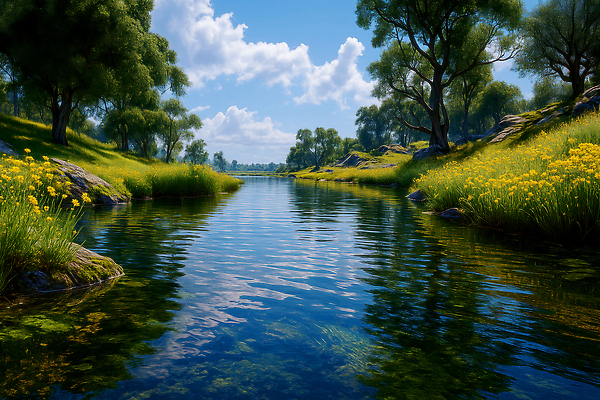 JPG 나무 구름 편집이미지 꽃 자연 하늘 풍경 초원 초록색 물 여름 강 햇빛 생태계 뷰티풀 이미지편집 AI포토 AI콘텐츠 자연요소 식물 계절 컬러 태양 파일형식